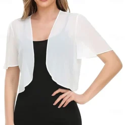 Women's Wrap Elegant Sun Protection Short Sleeve Chiffon Wedding Wraps With Pure Color For Wedding Summer