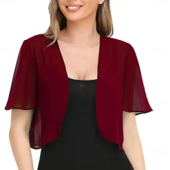 Women's Wrap Elegant Sun Protection Short Sleeve Chiffon Wedding Wraps With Pure Color For Wedding Summer