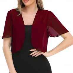 Women's Wrap Elegant Sun Protection Short Sleeve Chiffon Wedding Wraps With Pure Color For Wedding Summer