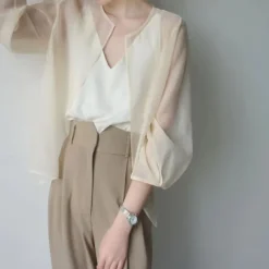 Women's Wrap Elegant Sun Protection Long Sleeve Organza Wedding Wraps With Pure Color For Wedding Summer