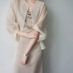 Women's Wrap Elegant Sun Protection Long Sleeve Organza Wedding Wraps With Pure Color For Wedding Summer