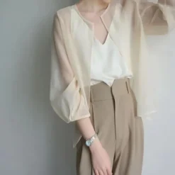 Women's Wrap Elegant Sun Protection Long Sleeve Organza Wedding Wraps With Pure Color For Wedding Summer