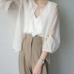 Women's Wrap Elegant Sun Protection Long Sleeve Organza Wedding Wraps With Pure Color For Wedding Summer