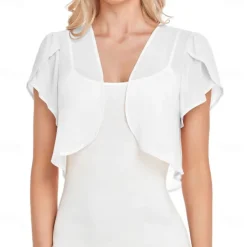 Women's Wrap Elegant Sun Protection Short Sleeve Chiffon Wedding Wraps With Pure Color For Wedding Summer