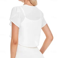 Women's Wrap Elegant Sun Protection Short Sleeve Chiffon Wedding Wraps With Pure Color For Wedding Summer