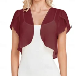 Women's Wrap Elegant Sun Protection Short Sleeve Chiffon Wedding Wraps With Pure Color For Wedding Summer