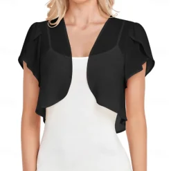 Women's Wrap Elegant Sun Protection Short Sleeve Chiffon Wedding Wraps With Pure Color For Wedding Summer