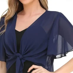 Women's Wrap Elegant Sun Protection Short Sleeve Chiffon Wedding Wraps With Pure Color For Wedding Summer