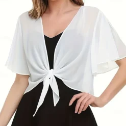 Women's Wrap Elegant Sun Protection Short Sleeve Chiffon Wedding Wraps With Pure Color For Wedding Summer