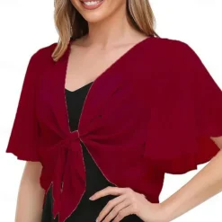 Women's Wrap Elegant Sun Protection Short Sleeve Chiffon Wedding Wraps With Pure Color For Wedding Summer