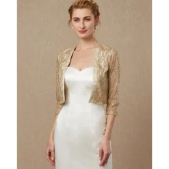 Women's Wrap Sparkle Bolero Elegant & Luxurious Shine 3/4 Length Sleeve Sequined Wedding Guest Wraps With Paillette For Wedding Spring & Fall dress to impress