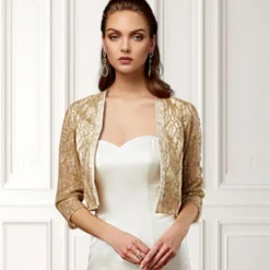 Women's Wrap Sparkle Bolero Elegant & Luxurious Shine 3/4 Length Sleeve Sequined Wedding Guest Wraps With Paillette For Wedding Spring & Fall dress to impress
