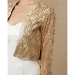 Women's Wrap Sparkle Bolero Elegant & Luxurious Shine 3/4 Length Sleeve Sequined Wedding Guest Wraps With Paillette For Wedding Spring & Fall dress to impress