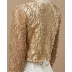 Women's Wrap Sparkle Bolero Elegant & Luxurious Shine 3/4 Length Sleeve Sequined Wedding Guest Wraps With Paillette For Wedding Spring & Fall dress to impress