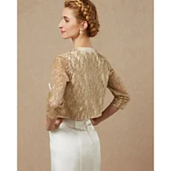 Women's Wrap Sparkle Bolero Elegant & Luxurious Shine 3/4 Length Sleeve Sequined Wedding Guest Wraps With Paillette For Wedding Spring & Fall dress to impress