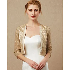 Women's Wrap Sparkle Bolero Elegant & Luxurious Shine 3/4 Length Sleeve Sequined Wedding Guest Wraps With Paillette For Wedding Spring & Fall dress to impress