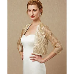 Women's Wrap Sparkle Bolero Elegant & Luxurious Shine 3/4 Length Sleeve Sequined Wedding Guest Wraps With Paillette For Wedding Spring & Fall dress to impress