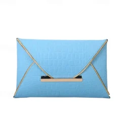 Women's Yellow Croc-Embossed Envelope Clutch with Metal Handle and Textured Faux Leather, Bold Evening Bag for Cocktail Parties, Weddings and Night Out