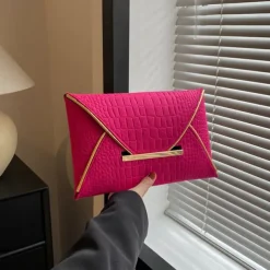 Women's Yellow Croc-Embossed Envelope Clutch with Metal Handle and Textured Faux Leather, Bold Evening Bag for Cocktail Parties, Weddings and Night Out