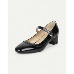 Women's Yellow Mary Jane Block Heel Shoes with Brogue Detailing – 1950sVintage Mid-Heel Pumps for Office, Daily Wear and Spring Outings