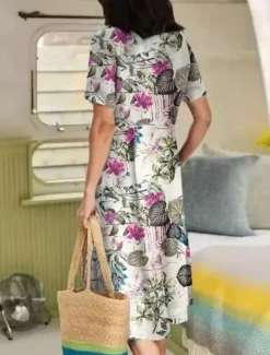 Women's Yellow Navy Blue Purple Summer Spring Midi Dress Cotton Linen Dresses Casual Dress Cotton Summer Dress Basic Casual Outdoor Vacation Daily Loose Fit Floral Flower V Neck