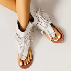 Women's Yellow Suede Lace-Up Gladiator Sandals with Perforated Design, Ideal for Summer Outings and Beach Vacations