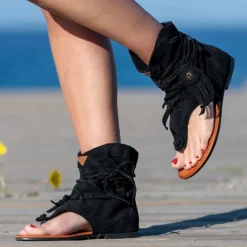 Women's Yellow Suede Lace-Up Gladiator Sandals with Perforated Design, Ideal for Summer Outings and Beach Vacations