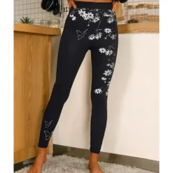 Women's Yoga Leggings Tummy Control Butt Lift High Waist Yoga Fitness Gym Workout Tights Leggings Floral 1# 2# 8# Spandex Fall Sports Activewear Stretchy Skinny