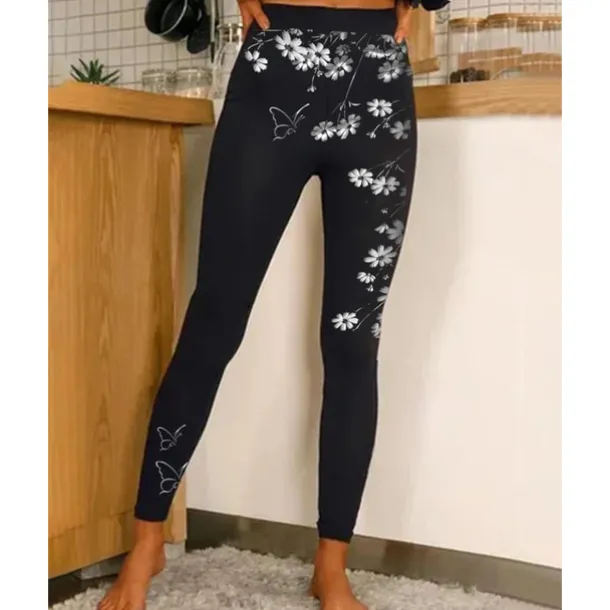 Women's Yoga Leggings Tummy Control Butt Lift High Waist Yoga Fitness Gym Workout Tights Leggings Floral 1# 2# 8# Spandex Fall Sports Activewear Stretchy Skinny