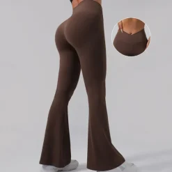 Women's Yoga Pants Flares Flare Leg Elastic Waistband High Waist Yoga Gym Workout Pilates Pants Black Coffee Fall Sports Activewear Stretchy Slim