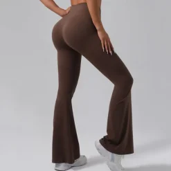 Women's Yoga Pants Flares Flare Leg Elastic Waistband High Waist Yoga Gym Workout Pilates Pants Black Coffee Fall Sports Activewear Stretchy Slim