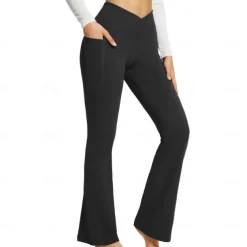 Women's Yoga Pants Side Pockets Wide Leg High Waist Yoga Fitness Gym Workout Bottoms Dark Grey Black White Spandex Fall Sports Activewear Stretchy