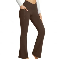 Women's Yoga Pants Side Pockets Wide Leg High Waist Yoga Fitness Gym Workout Bottoms Dark Grey Black White Spandex Fall Sports Activewear Stretchy