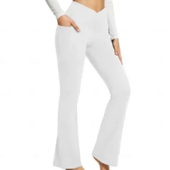 Women's Yoga Pants Side Pockets Wide Leg High Waist Yoga Fitness Gym Workout Bottoms Dark Grey Black White Spandex Fall Sports Activewear Stretchy