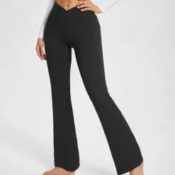 Women's Yoga Pants Side Pockets Wide Leg High Waist Yoga Fitness Gym Workout Bottoms Dark Grey Black White Spandex Fall Sports Activewear Stretchy