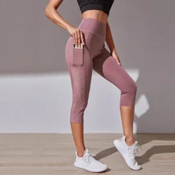 Women's Yoga Pants Side Pockets Tummy Control Butt Lift High Waist Yoga Fitness Gym Workout Capri Leggings Bottoms Black Pink Dark Navy Mesh Spandex Fall Sports Activewear Stretchy Skinny
