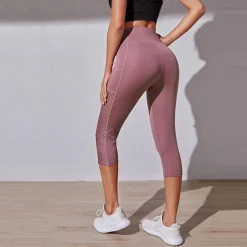 Women's Yoga Pants Side Pockets Tummy Control Butt Lift High Waist Yoga Fitness Gym Workout Capri Leggings Bottoms Black Pink Dark Navy Mesh Spandex Fall Sports Activewear Stretchy Skinny