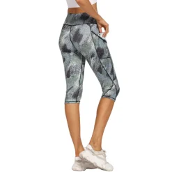 Women's Yoga Pants Side Pockets Tummy Control Butt Lift High Waist Yoga Fitness Gym Workout Tights Capri Leggings Bottoms Blue Spandex Fall Winter Sports Activewear High Elasticity