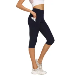 Women's Yoga Pants Side Pockets Tummy Control Butt Lift High Waist Yoga Fitness Gym Workout Tights Capri Leggings Bottoms Blue Spandex Fall Winter Sports Activewear High Elasticity