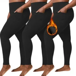 Women's Yoga Pants Yoga Leggings Fleece Lined Leggings with Phone Pocket High Waist Yoga Gym Workout Pilates Tights Dark Grey Black Burgundy Fleece Spandex Fall Winter Plus Size Sports Activewear