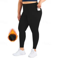 Women's Yoga Pants Yoga Leggings Fleece Lined Leggings with Phone Pocket High Waist Yoga Gym Workout Pilates Tights Dark Grey Black Burgundy Fleece Spandex Fall Winter Plus Size Sports Activewear