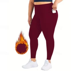 Women's Yoga Pants Yoga Leggings Fleece Lined Leggings with Phone Pocket High Waist Yoga Gym Workout Pilates Tights Dark Grey Black Burgundy Fleece Spandex Fall Winter Plus Size Sports Activewear