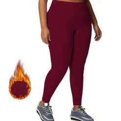 Women's Yoga Pants Yoga Leggings Fleece Lined Leggings with Phone Pocket High Waist Yoga Gym Workout Pilates Tights Dark Grey Black Burgundy Fleece Spandex Fall Winter Plus Size Sports Activewear