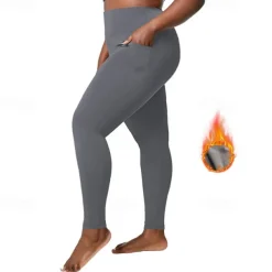 Women's Yoga Pants Yoga Leggings Fleece Lined Leggings with Phone Pocket High Waist Yoga Gym Workout Pilates Tights Dark Grey Black Burgundy Fleece Spandex Fall Winter Plus Size Sports Activewear