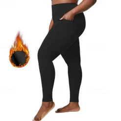 Women's Yoga Pants Yoga Leggings Fleece Lined Leggings with Phone Pocket High Waist Yoga Gym Workout Pilates Tights Dark Grey Black Burgundy Fleece Spandex Fall Winter Plus Size Sports Activewear