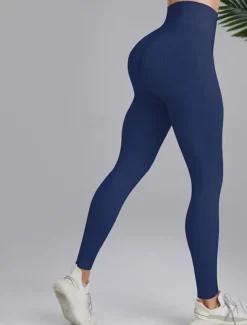 Women's Yoga Pants Yoga Leggings High Waist Yoga Gym Workout Pilates Tights Black Yellow Navy Blue Fall Sports Activewear Stretchy Slim