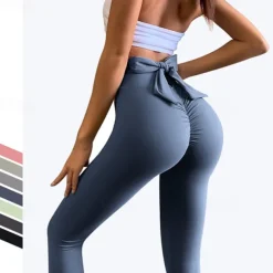 Women's Yoga Pants Yoga Leggings Tie Knot Elastic Waistband High Waist Yoga Gym Workout Pilates Tights Yellow Pink Navy Blue Sports Activewear Stretchy Slim