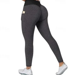 Women's Yoga Pants Yoga Leggings Pocket Elastic Waistband High Waist Yoga Gym Workout Pilates Tights Black Green Rose Red Sports Activewear Stretchy Slim