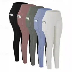 Women's Yoga Pants Yoga Leggings Pocket High Waist Yoga Gym Workout Pilates Tights Black Pink Light Blue Spandex Fall Sports Activewear Stretchy Slim