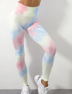 Women's Yoga Pants Yoga Leggings High Waist Yoga Gym Workout Pilates Tights Tie Dye Blue Spandex Fall Sports Activewear Stretchy Slim